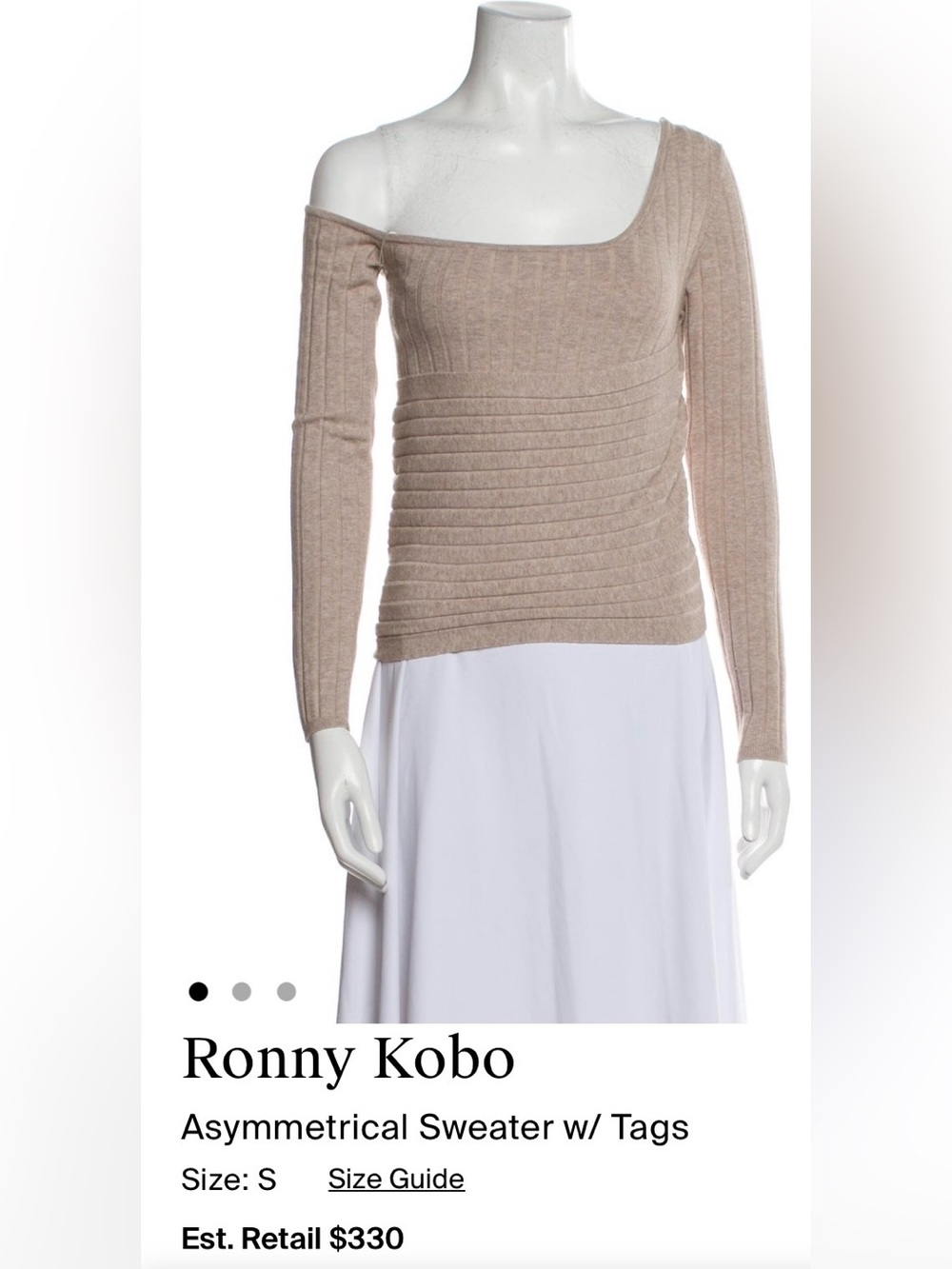 Ronny Kobo Collection Off-the-Shoulder Ribbed Tan Sweater
